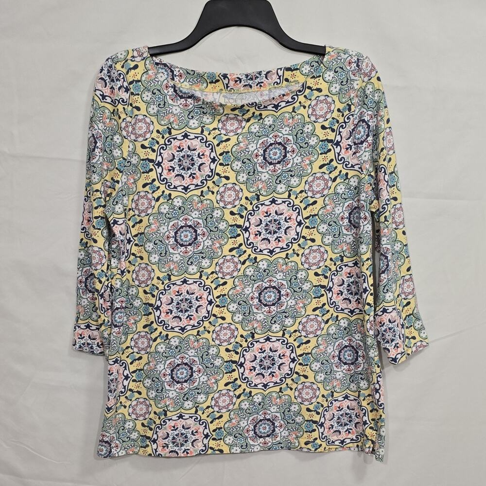 LOFT Outlet Womens L Yellow Green Pink Geometric 3/4 Sleeve Cotton Blouse